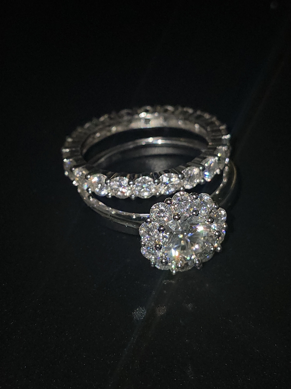 💍 4.87 CTW Flower Halo Moissanite Bridal Ring Set | S925 Sterling Silver | Plat